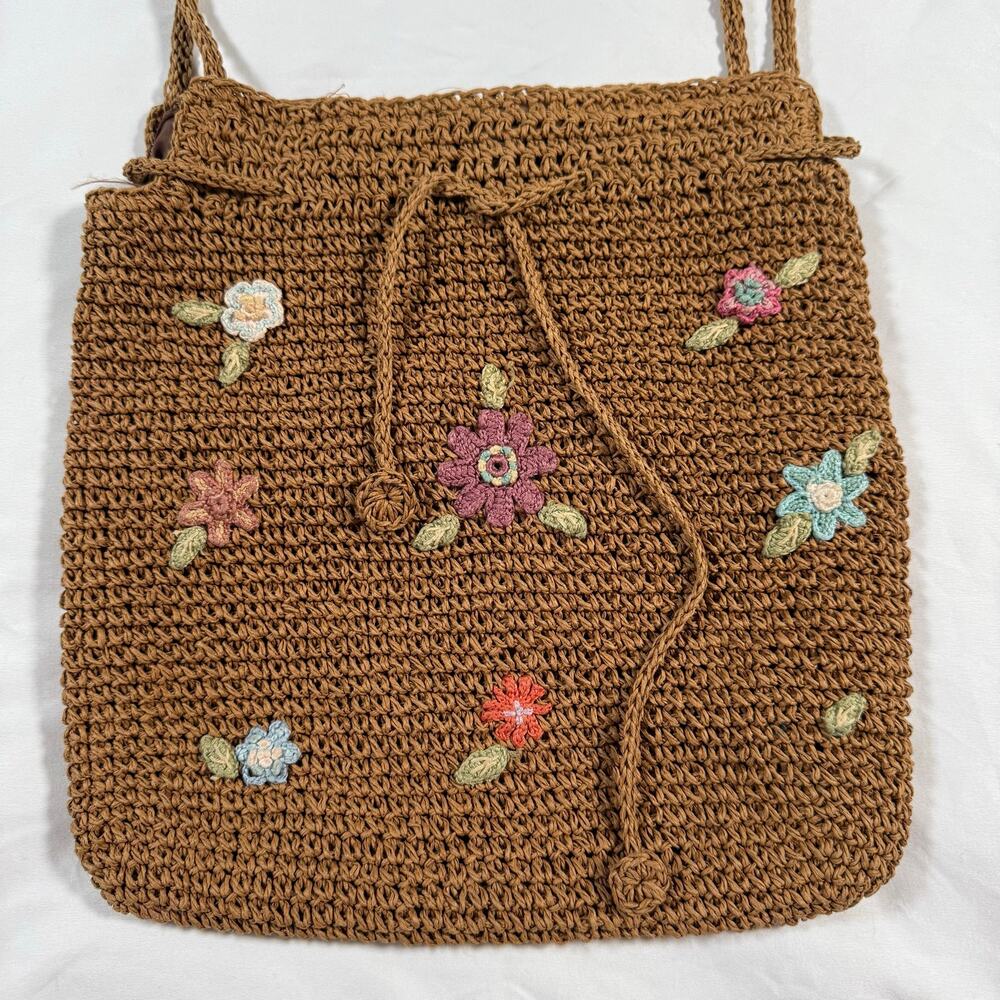 Vintage Crochet Raffia Floral Shoulder‎ Bag Boho Cottagecore fairycore purse